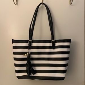 Black and White striped tote bag